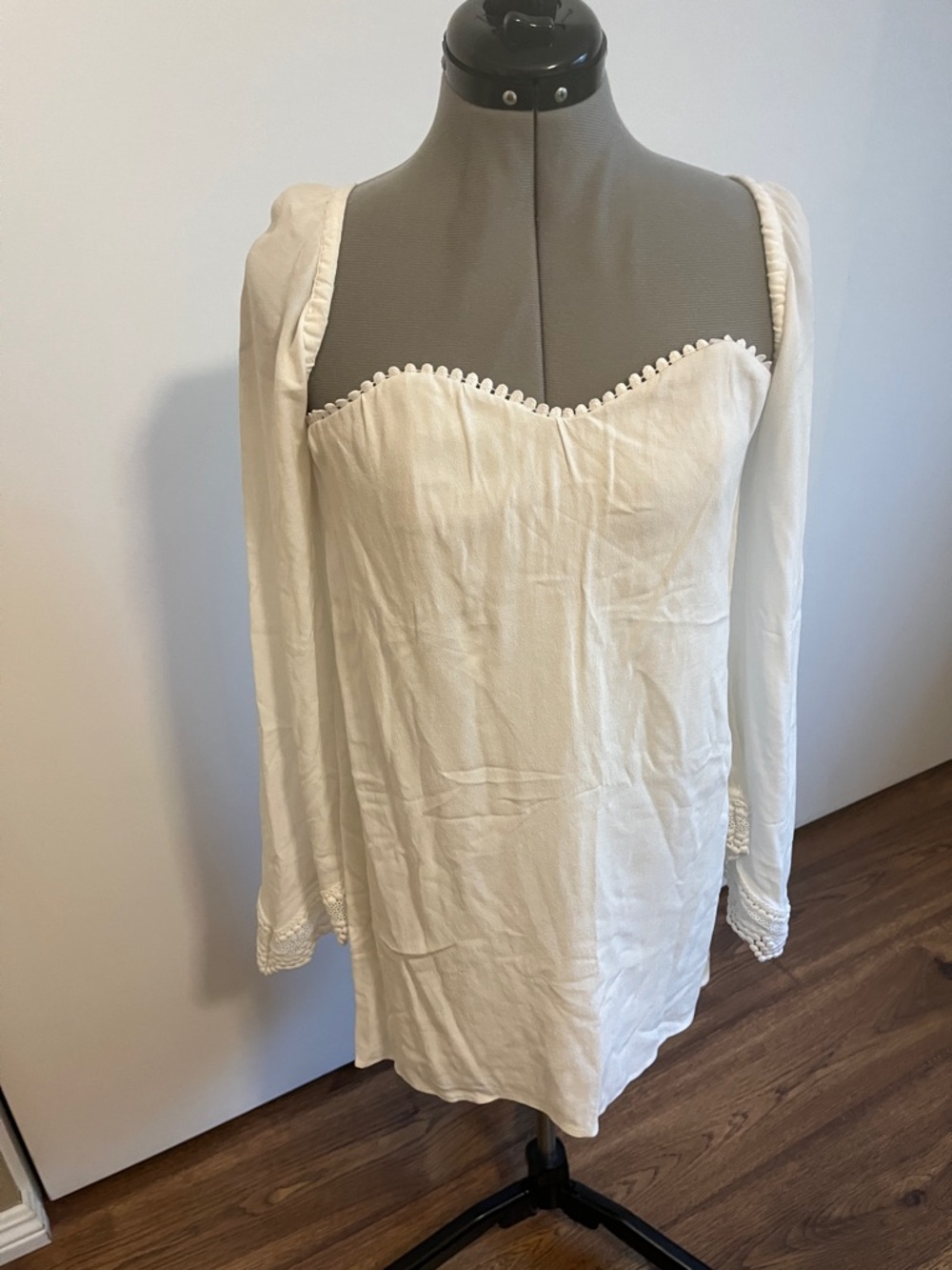 Stone Cold Fox White Mini Dress with Pom-Trim Sweetheart Neckline